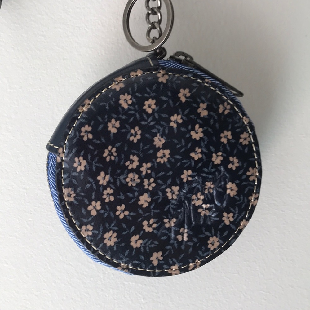 Patricia Nash Navy Floral Round Coin Case Keychain